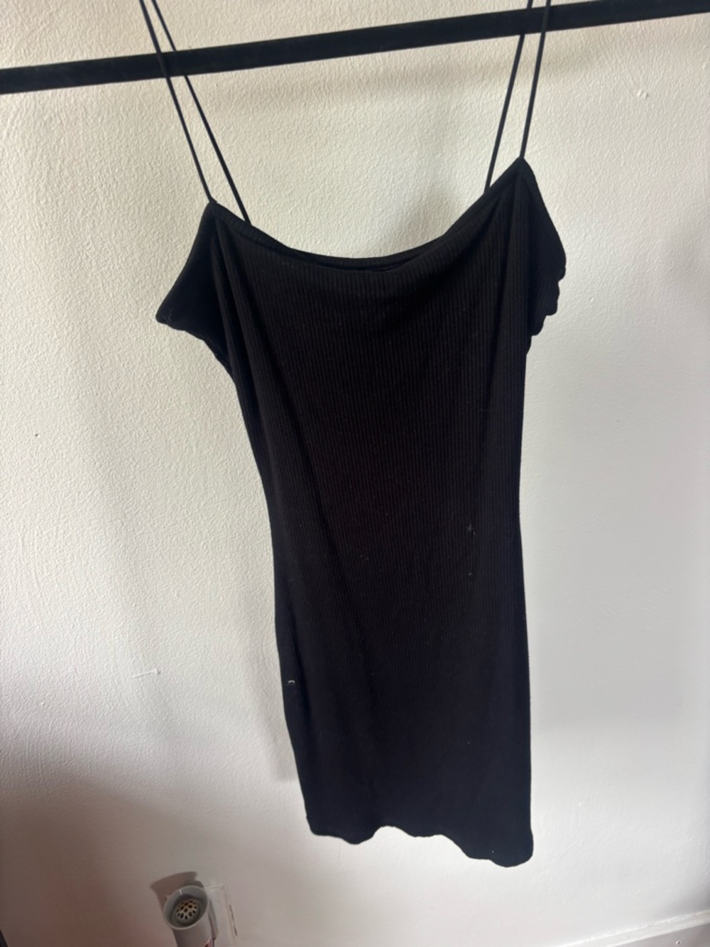 Windsor Black Ribbed Slip Mini Dress with Double Spaghetti Straps